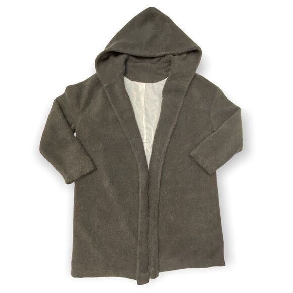 Olive Green Teddy Open Front Hooded Cardigan Jacket - Picture 1 of 8
